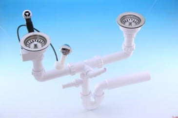 Mcalpine HC7HC12-POL2-25 Syfon zlew.rurowy podwójny 3,5X50mm z podłą.pralki lub zmywarki,spust z mech.automatycznym,przelew